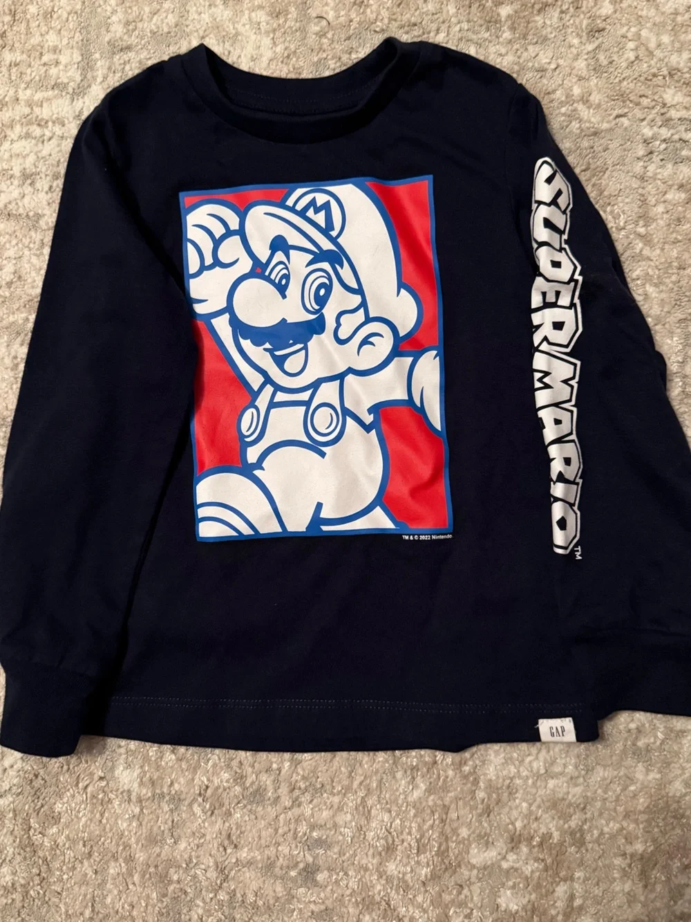 GAP Navy Super Mario Long Sleeve Tee with Red and White Graphic size 5